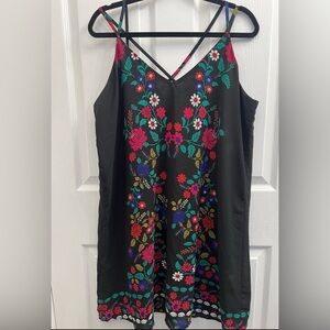 Xhilaration Black Camisole with Colorful Floral Embroidery